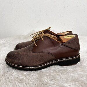 OLUKAI Men's Walino Oxford Shoe Lace Up Brown Leather Distressed Two Tone Sz 9.5